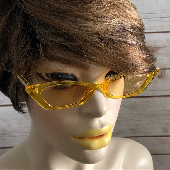 Yellow Slim Cat Eye Translucent Sunglasses W/Case - Picture 3 of 3